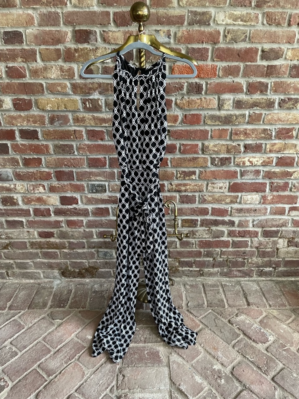 White House Black Market Black & White Geometric Halter Jumpsuit